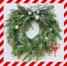 Load image into Gallery viewer, Green Wreath with Silver bells and balls
