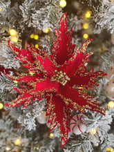 Load image into Gallery viewer, Red with Gold Sparkles Poinsettia
