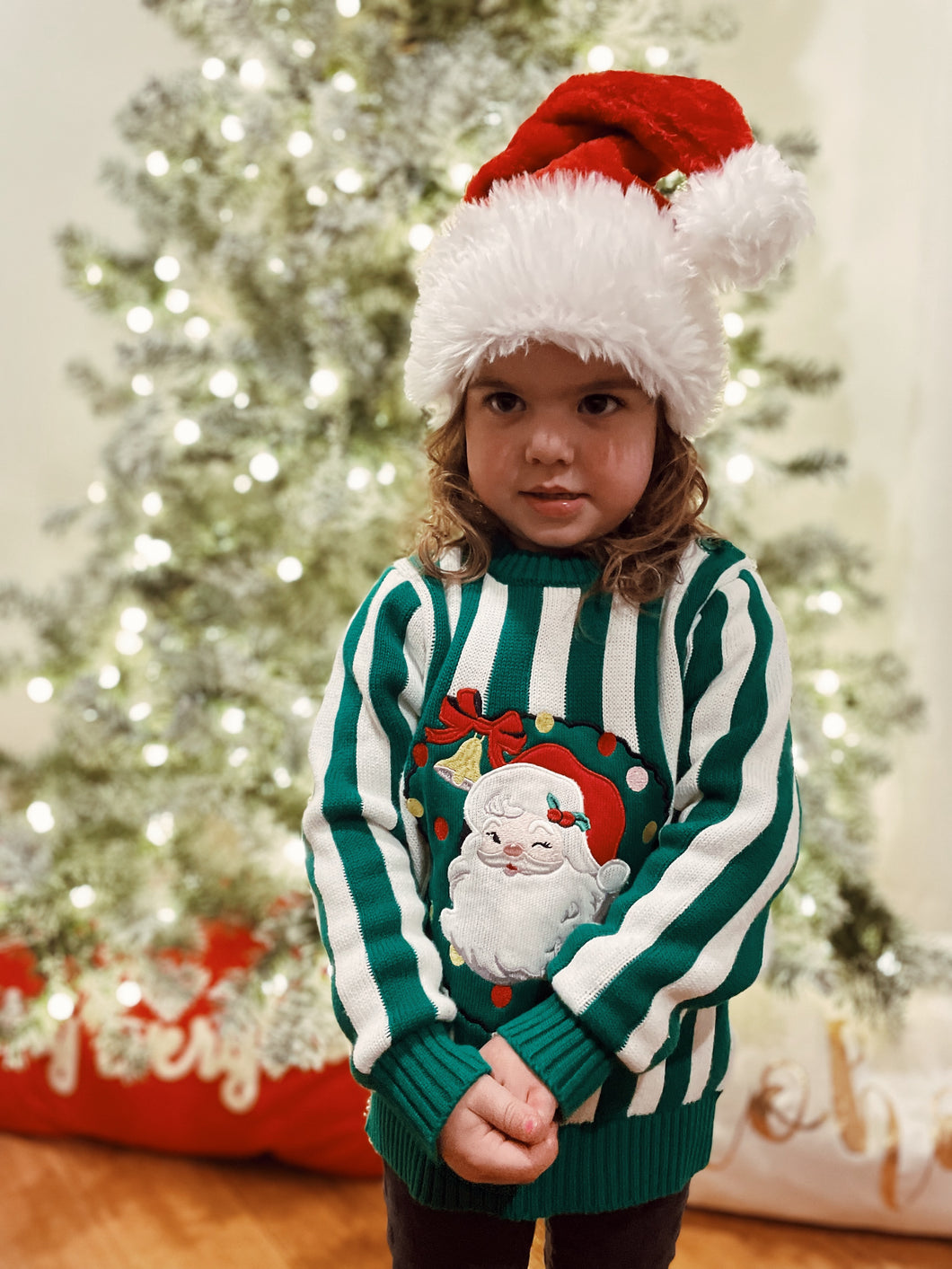 Candy Stripe Santa Sweater - Green