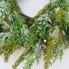 Load image into Gallery viewer, Green Wreath with Silver bells and balls
